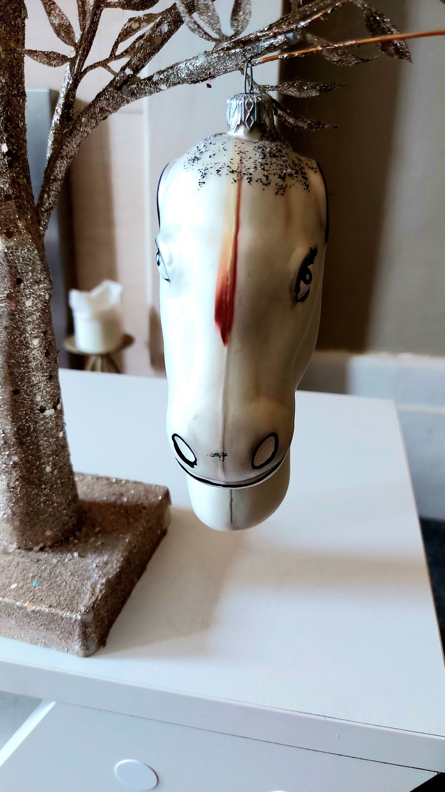 Vintage Czech Republic, Glass Blown, Hand Painted Christmas Tree Ornament - Horse Head
