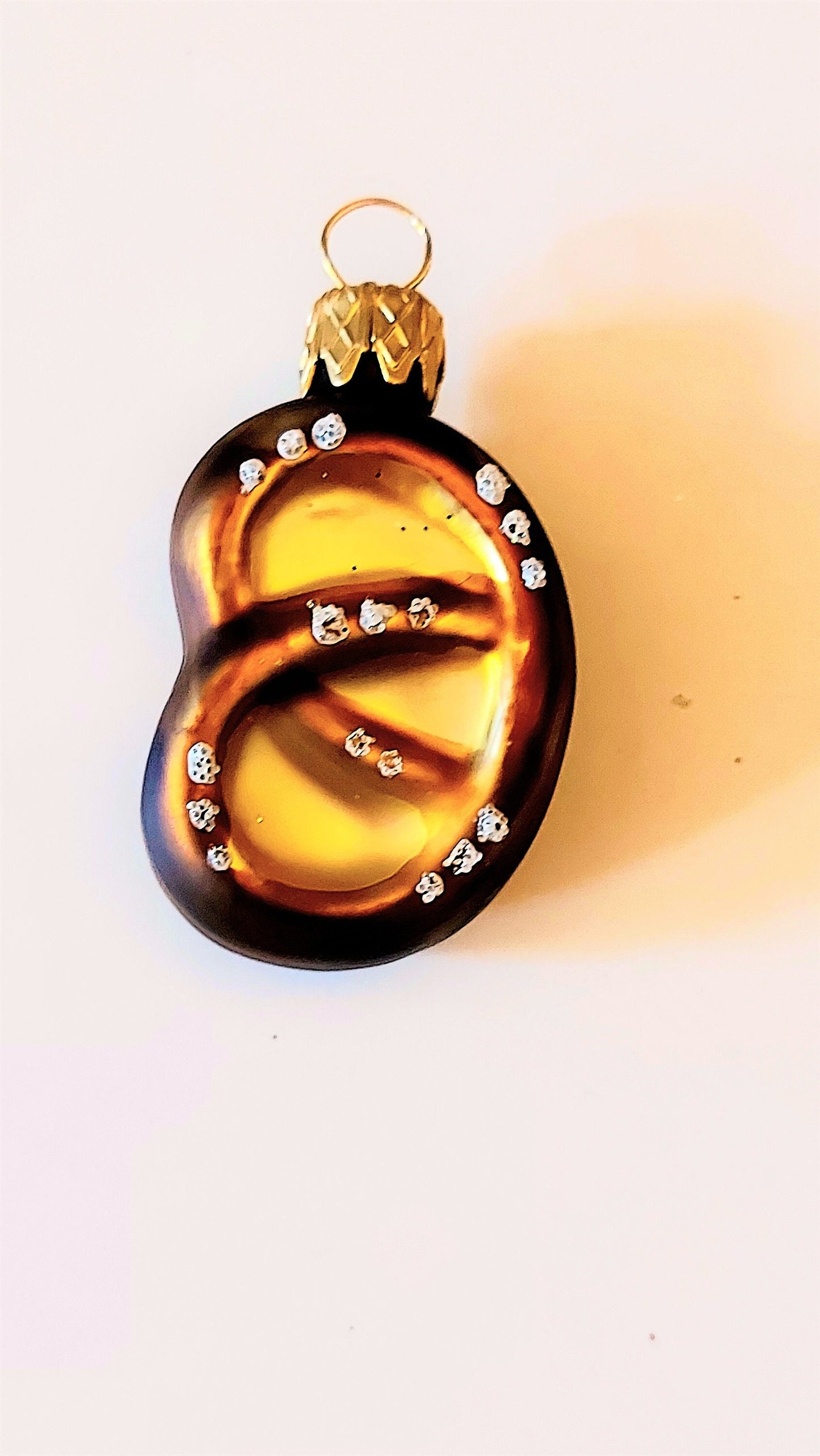 Vintage Czech Republic, Glass Blown, Hand Painted Christmas Tree Ornament - pretzel a pair ( x 2 )