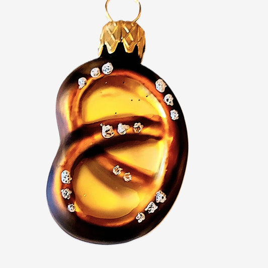 Vintage Czech Republic, Glass Blown, Hand Painted Christmas Tree Ornament - pretzel a pair ( x 2 )