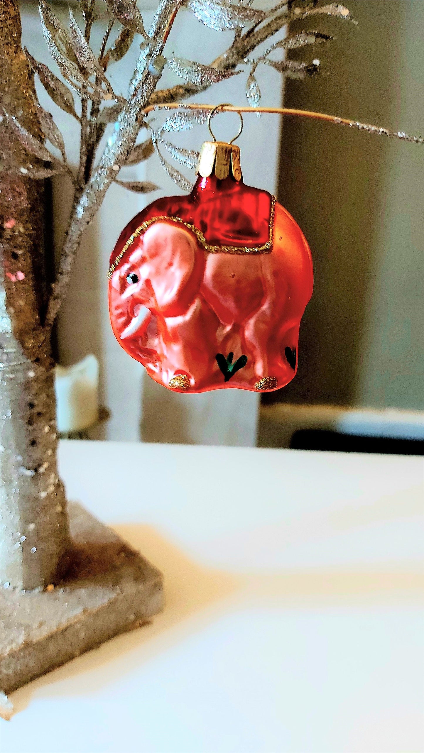 Vintage Czech Republic, Glass Blown, Hand Painted Christmas Tree Ornament - Elephant Ganesha