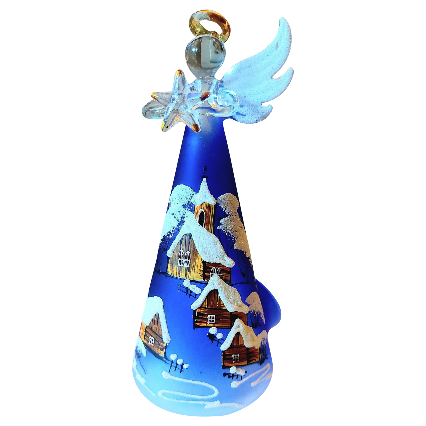 Czech Hand-Painted Glass Angel Christmas Ornament: Blue Village Candle Holder