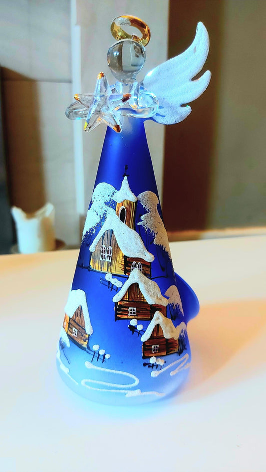 Czech Hand-Painted Glass Angel Christmas Ornament: Blue Village Candle Holder