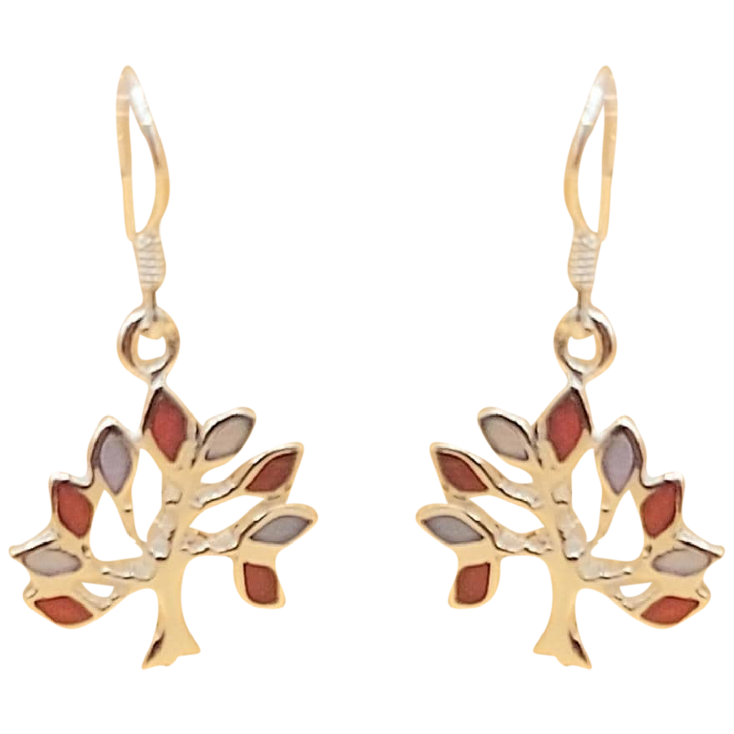 Silver Handmade Inlay Earrings Semi Precious Natural Shell- Tree