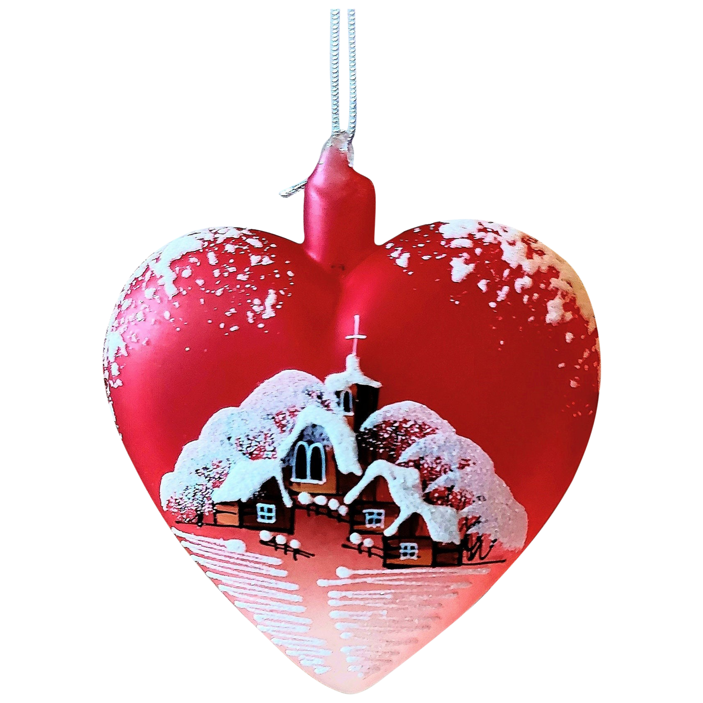 Czech Glass Christmas Ornament: Hand-Painted Red Heart House