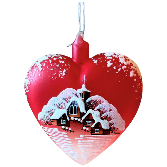 Czech Glass Christmas Ornament: Hand-Painted Red Heart House