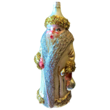 Czech Republic, Glass Blown, Hand Painted Christmas Tree Ornament - Large Santa Silver/Gold