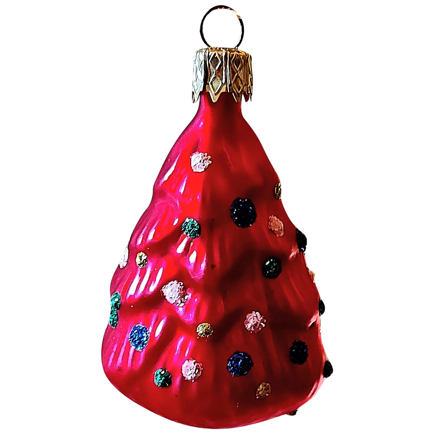 Czech Republic, Glass Blown, Hand Painted Christmas Tree Ornament - Small Tree ( x 2 )