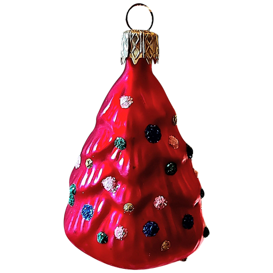 Czech Republic, Glass Blown, Hand Painted Christmas Tree Ornament - Small Tree ( x 2 )