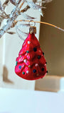 Vintage Czech Republic, Glass Blown, Hand Painted Christmas Tree Ornament - Small Tree ( x 2 )