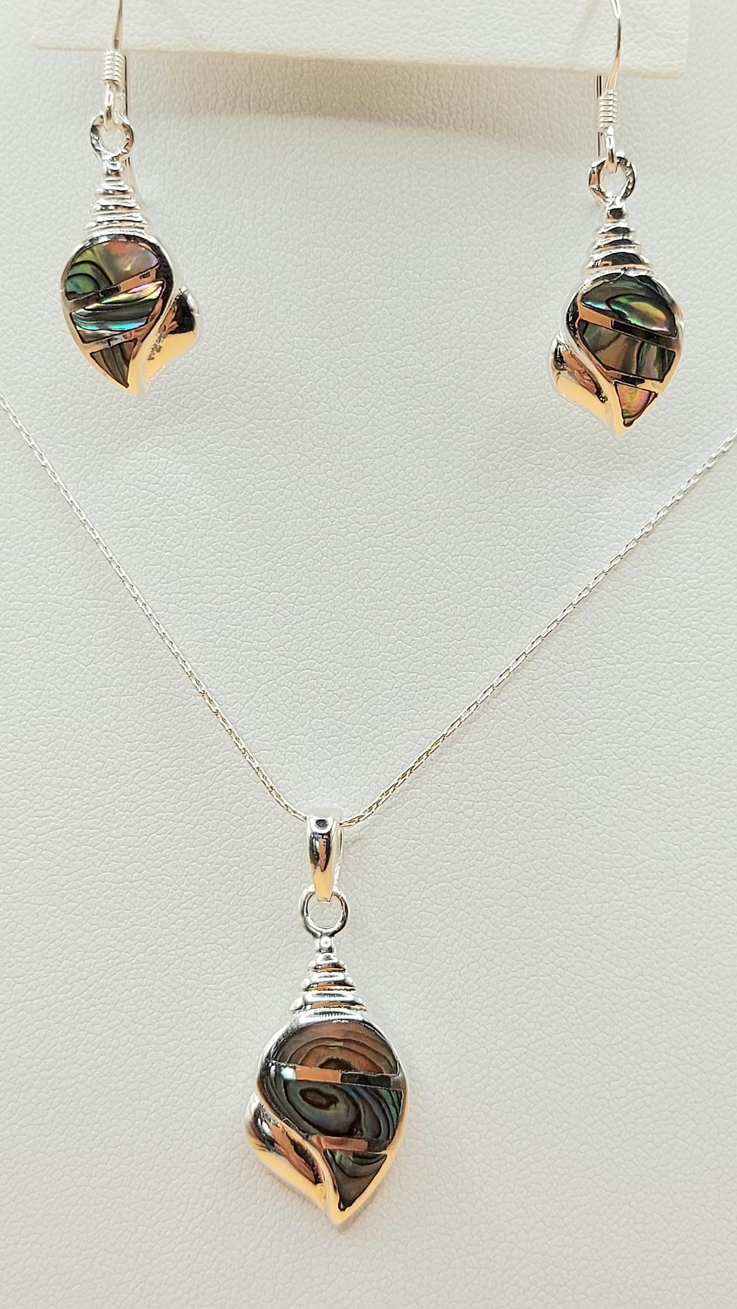Silver Handmade Inlay Pendant/Earring Set Semi Precious Abalone Shell- Shell