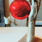 Vintage Czech Republic, Glass Blown, Hand Painted Christmas Tree Ornament - Red Retro Balls