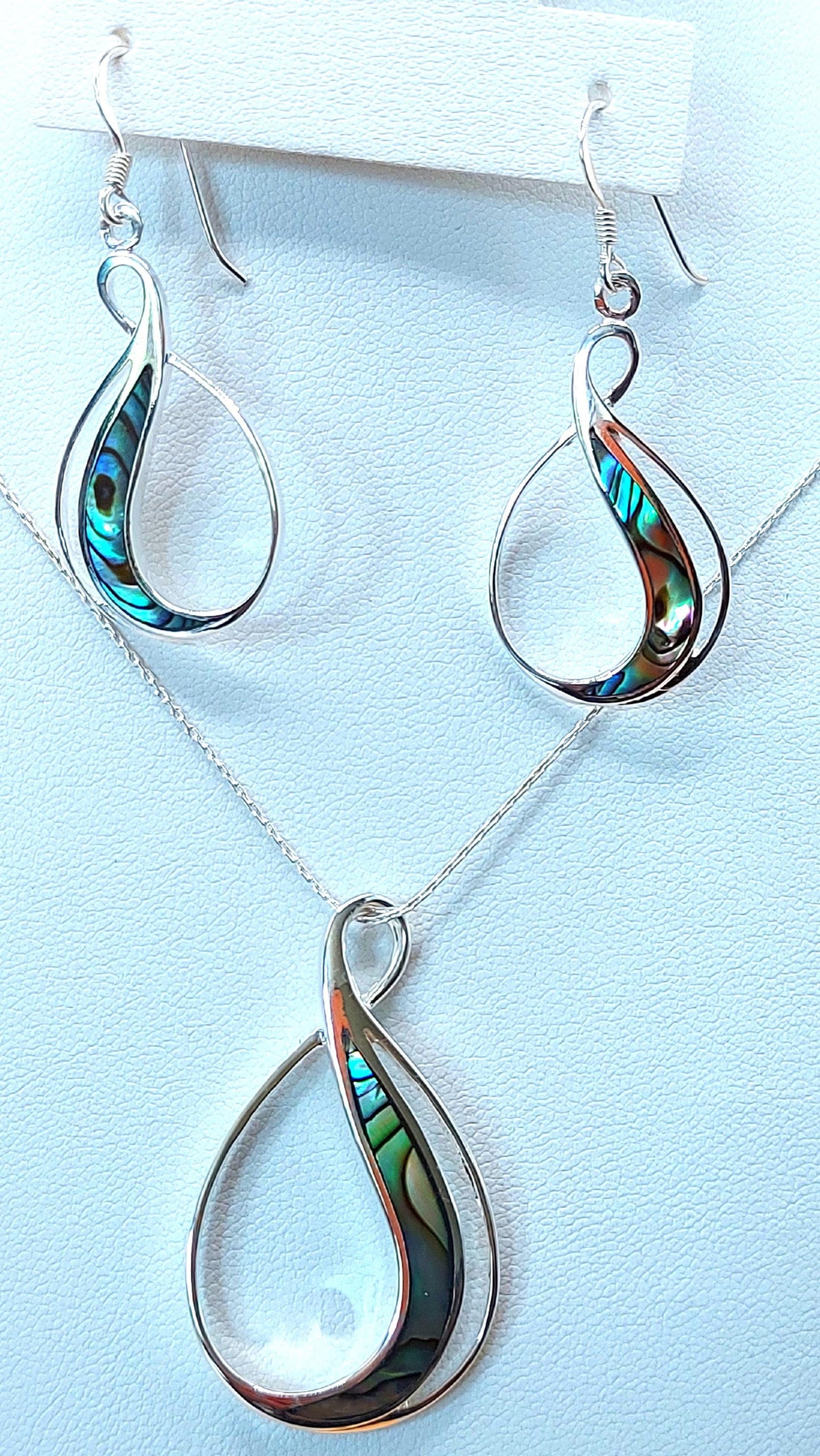 Silver Handmade Inlay Pendant/Earring Set Semi Precious Abalone Shell- Loop