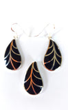 Silver Handmade Inlay Pendant/Earring Set Semi Precious Black Onyx- Black Leaf