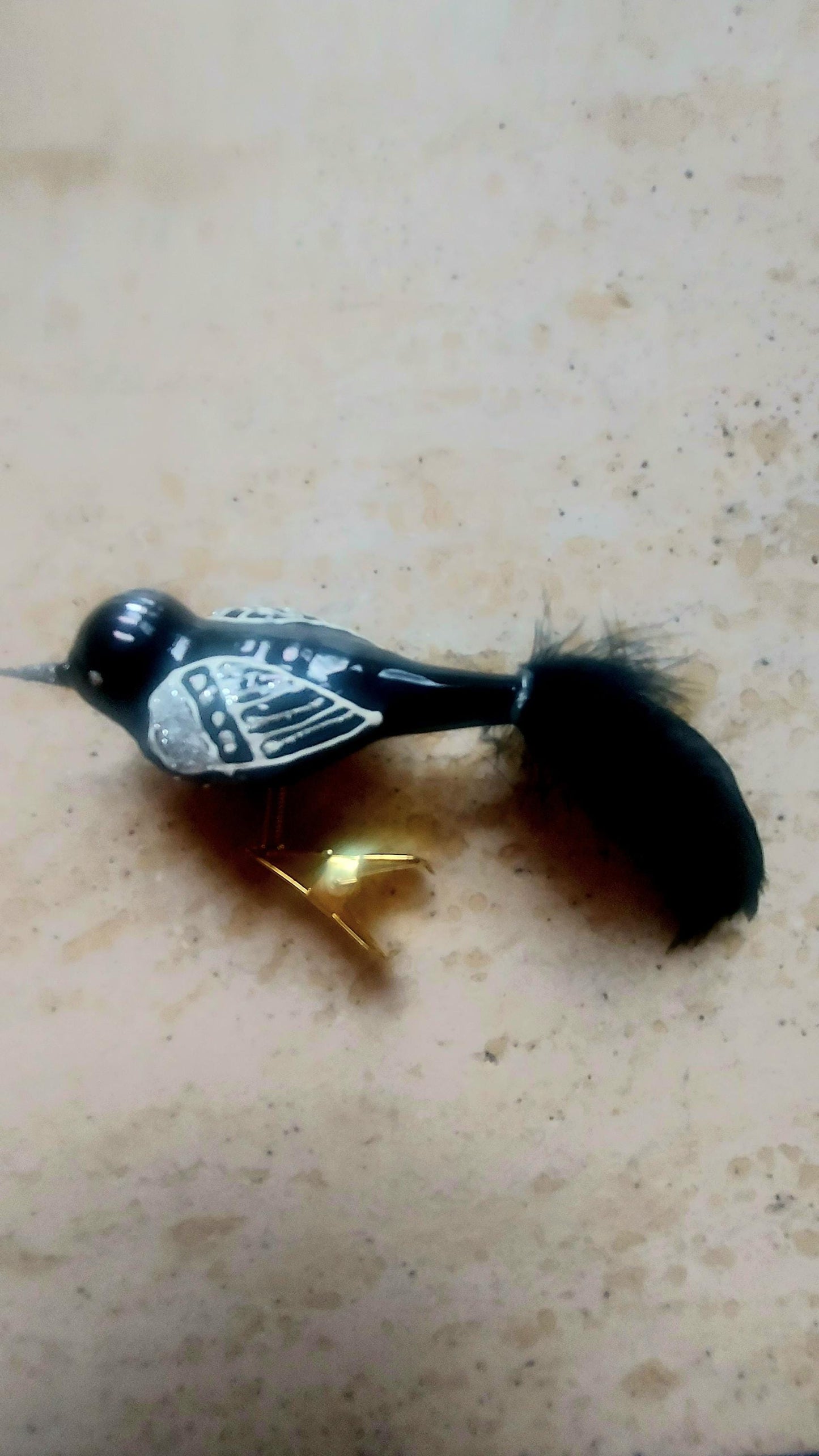 Vintage Czech Republic, Glass Blown, Hand Painted Christmas Tree Ornament - small bird with clip