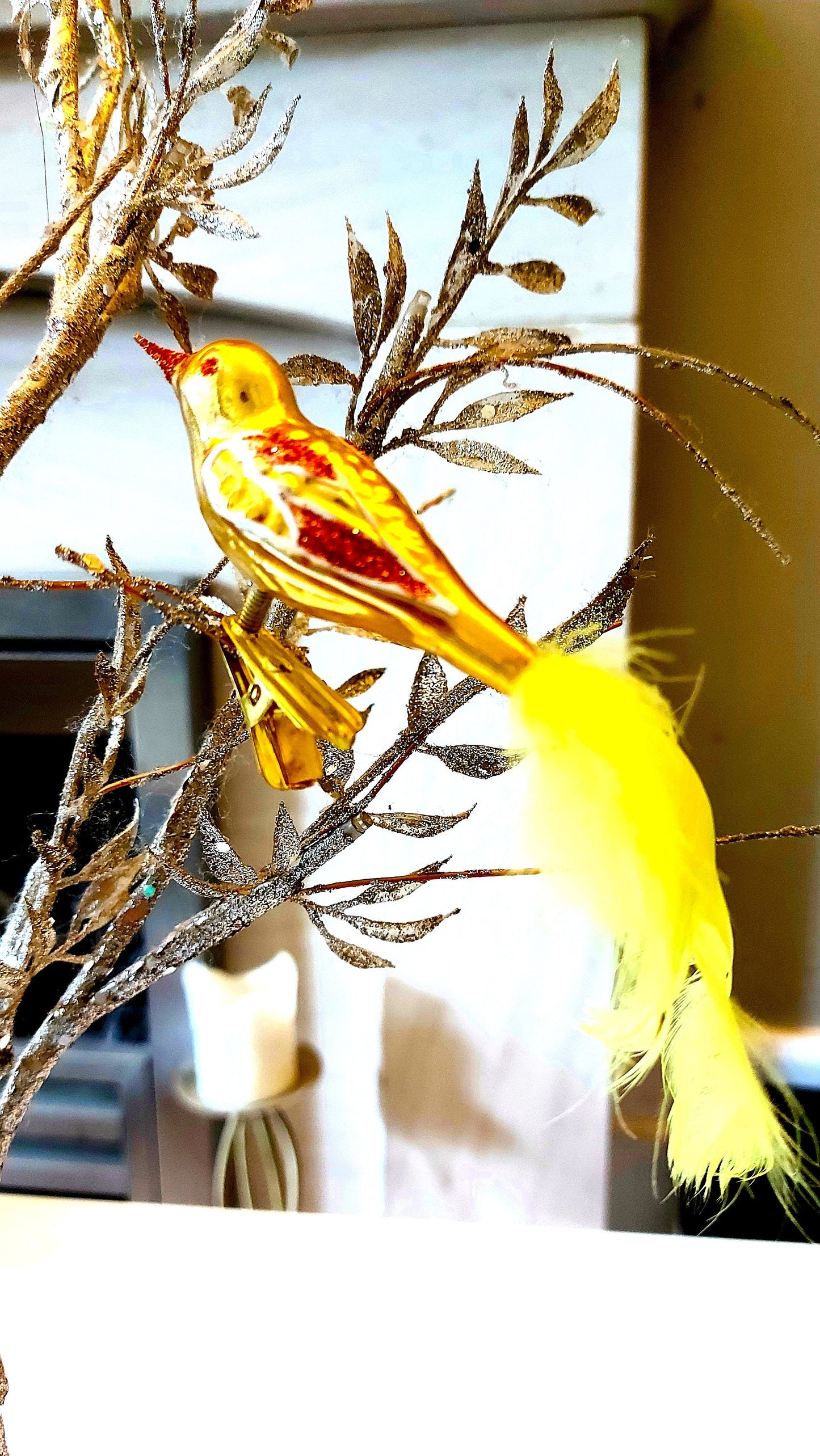 Vintage Czech Republic, Glass Blown, Hand Painted Christmas Tree Ornament - small bird with clip