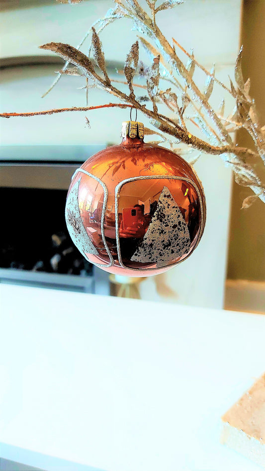 Czech Republic, Glass Blown, Hand Painted Christmas Tree Ornament decoration - Large Ball Bauble