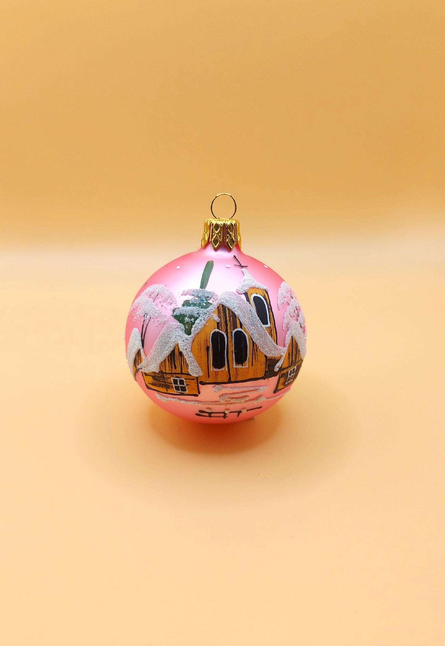 Vintage Czech Glass Christmas Ornament: Hand-Painted Pink Small Ball
