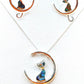 Silver Handmade Inlay Pendant/Earring Set Semi Precious Abalone Shell- Cat on Moon