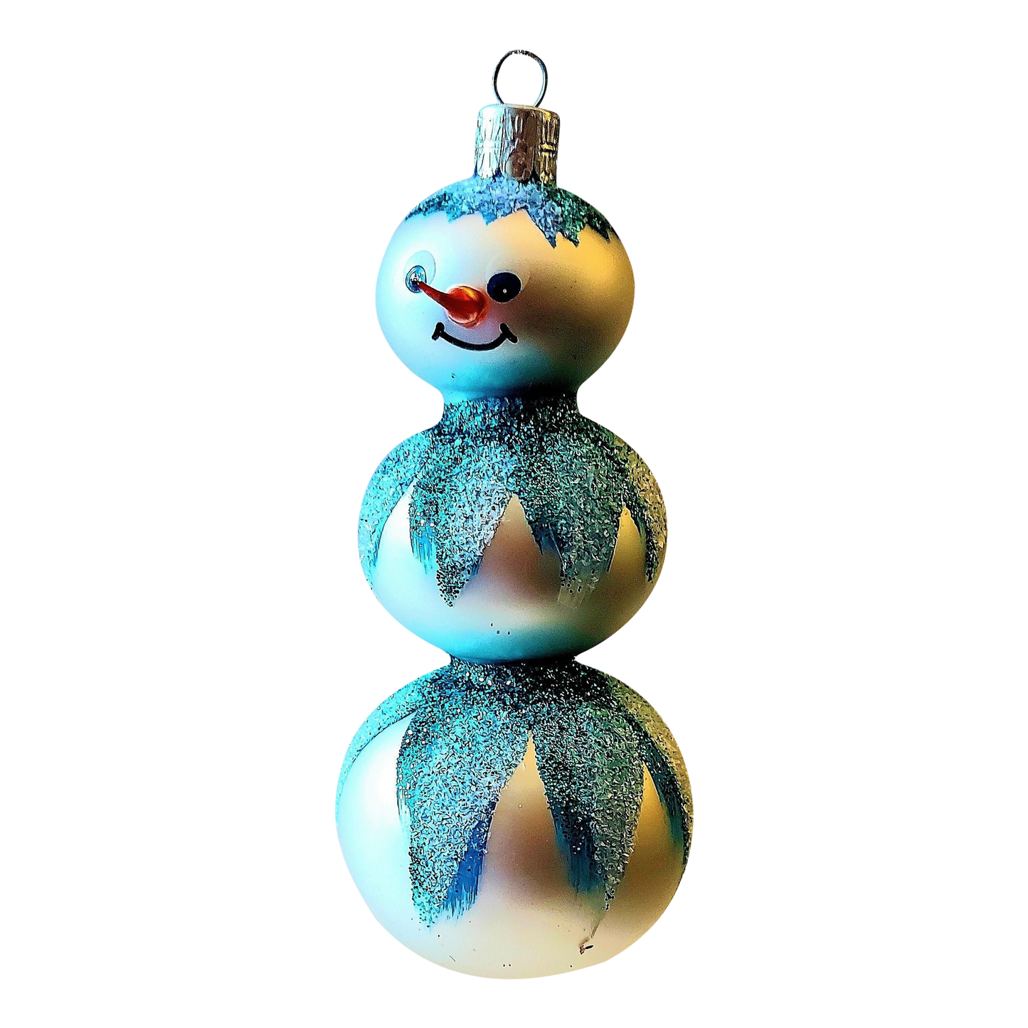 Czech Republic, Glass Blown, Hand Painted Christmas Tree Ornament - 3 Tier Snowman