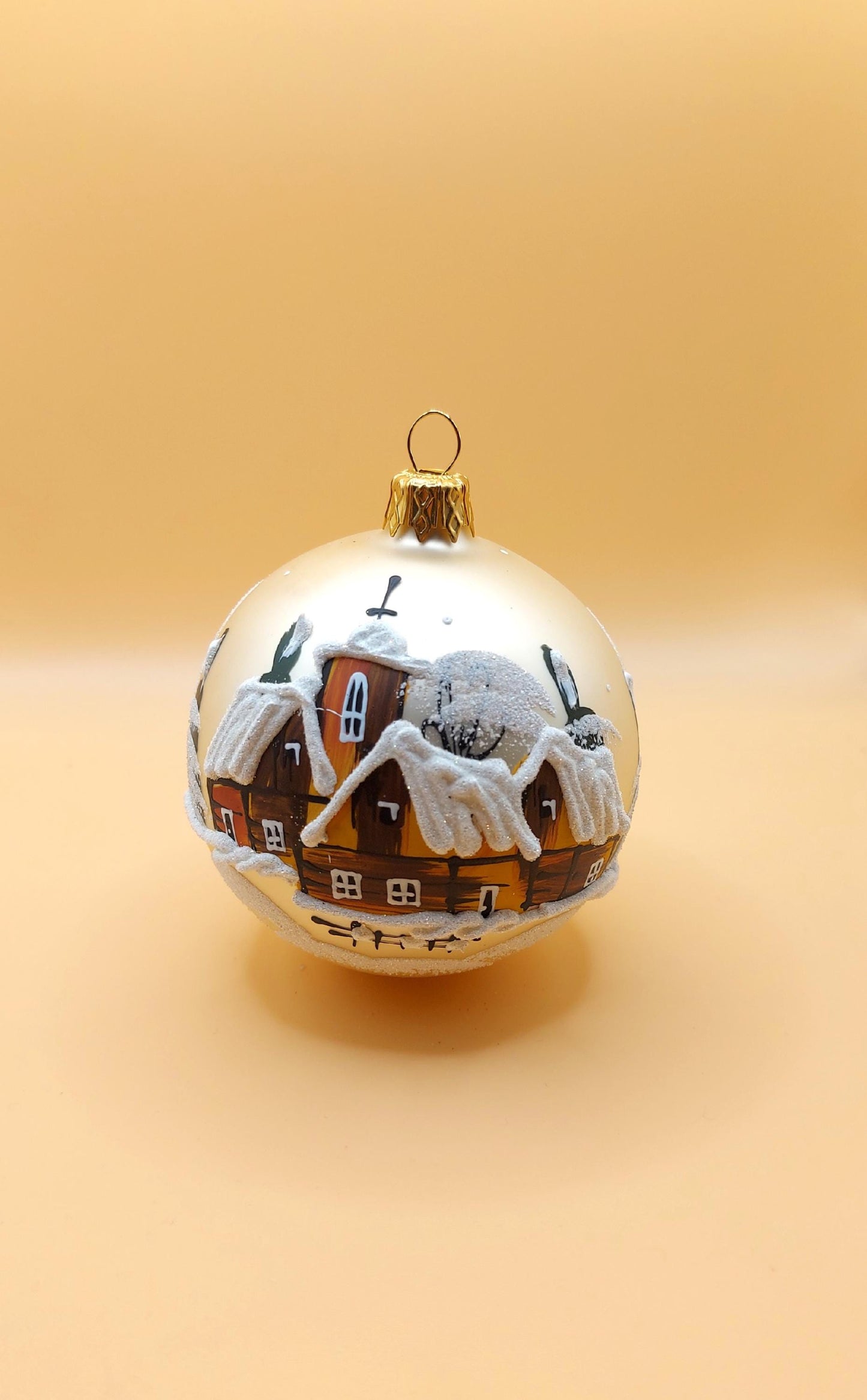 Vintage Czech Glass Christmas Ornament: Hand-Painted Gold large Ball