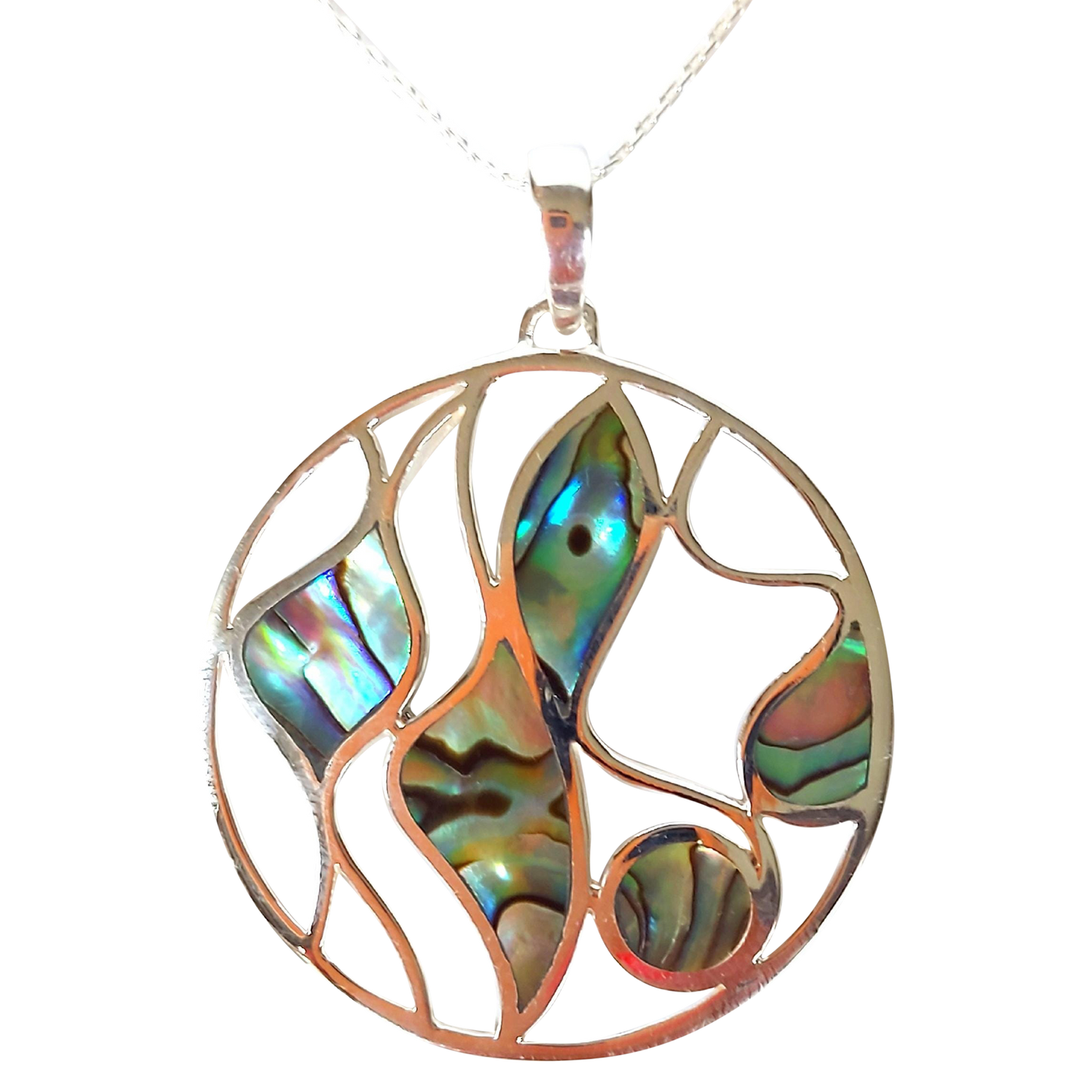 Silver Handmade Inlay Pendant Semi Precious Abalone Shell- Multi