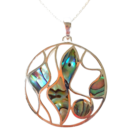 Silver Handmade Inlay Pendant Semi Precious Abalone Shell- Multi