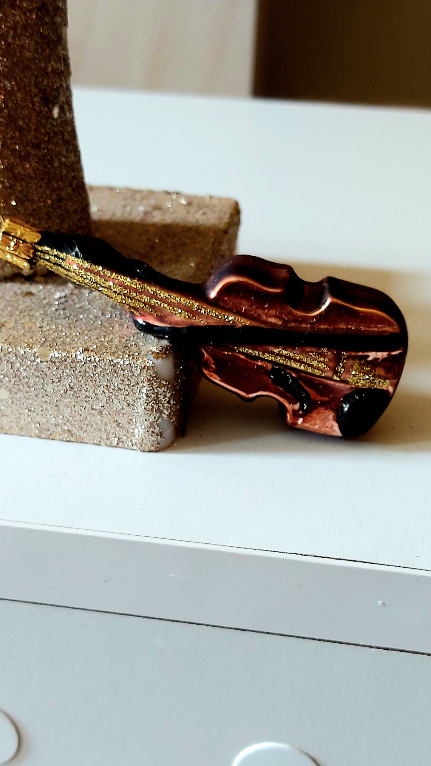 Vintage Czech Republic, Glass Blown, Hand Painted Christmas Tree Ornament - Violin