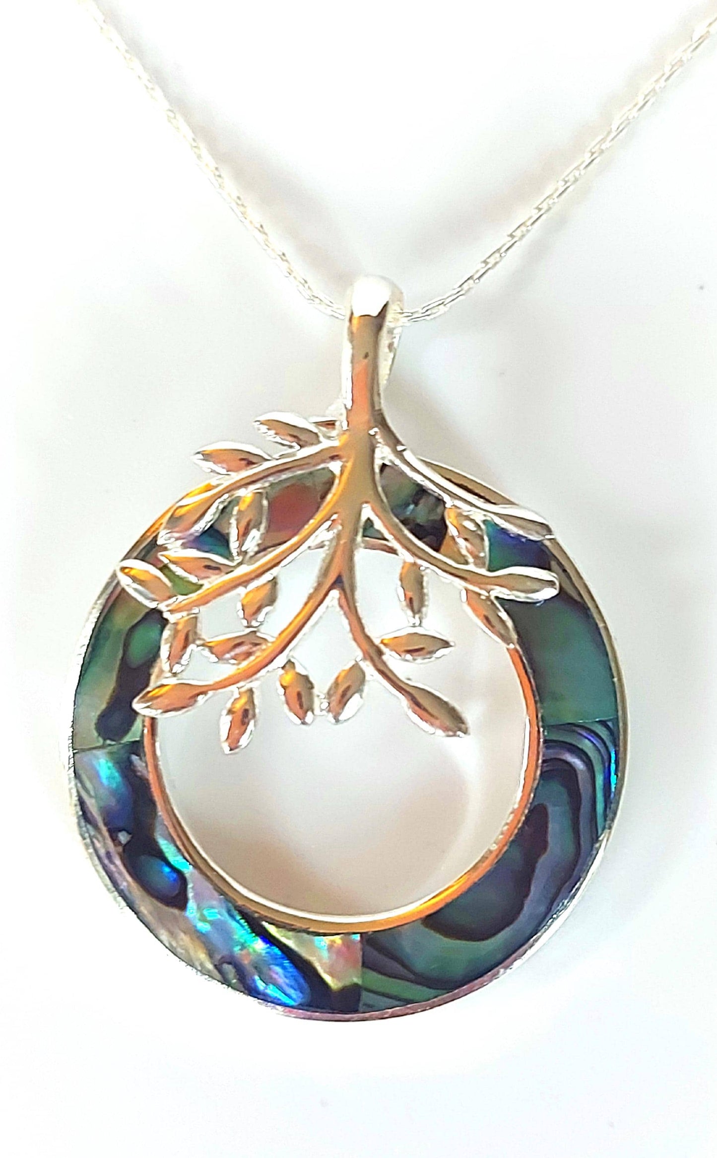 Silver Handmade Inlay Pendant Semi Precious Abalone Shell- Tree of Life