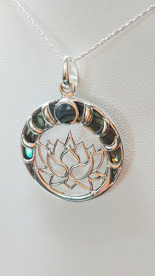 Silver Handmade Inlay Pendant Semi Precious Abalone Shell- Emblem