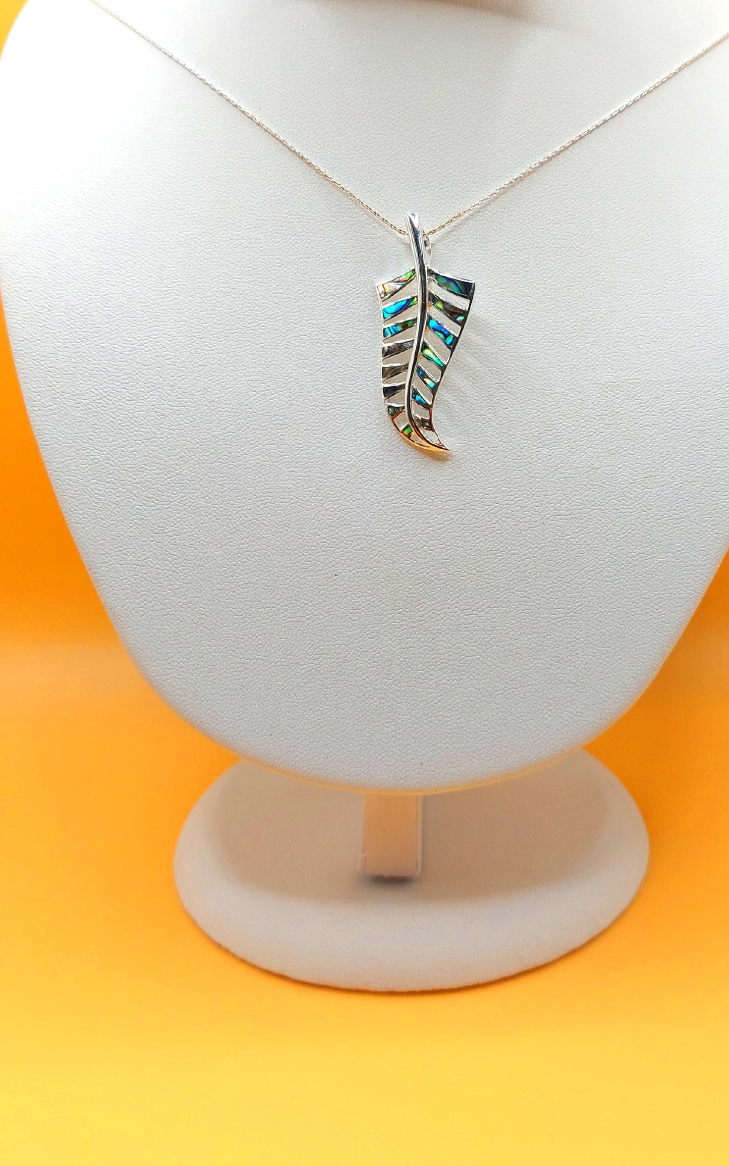 Silver Handmade Inlay Pendant Semi Precious Abalone Shell- Leaf
