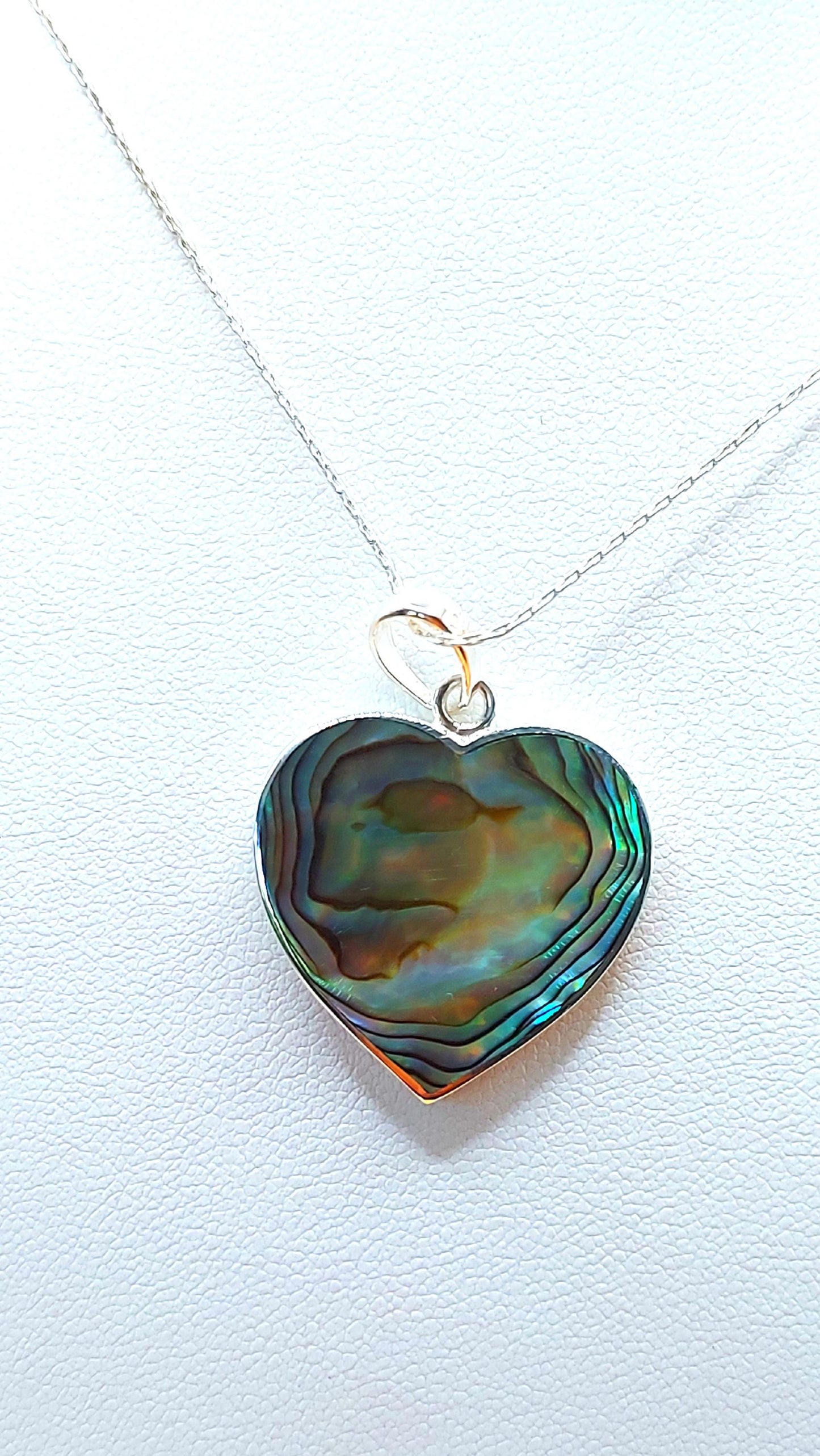Silver Handmade Inlay Pendant Semi Precious Abalone Shell- Heart