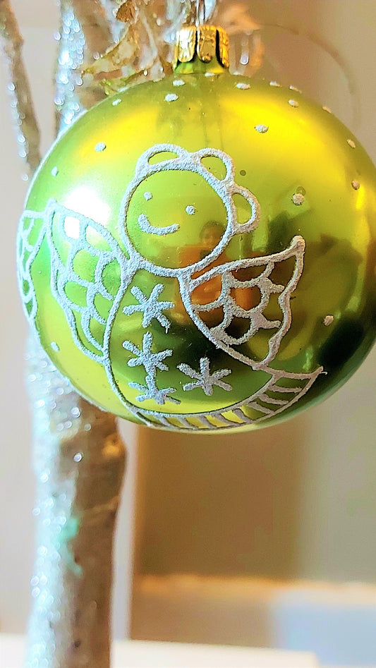 Vintage Czech Republic, Glass Blown, Hand Painted Christmas Tree Ornament decoration - Large Ball Bauble