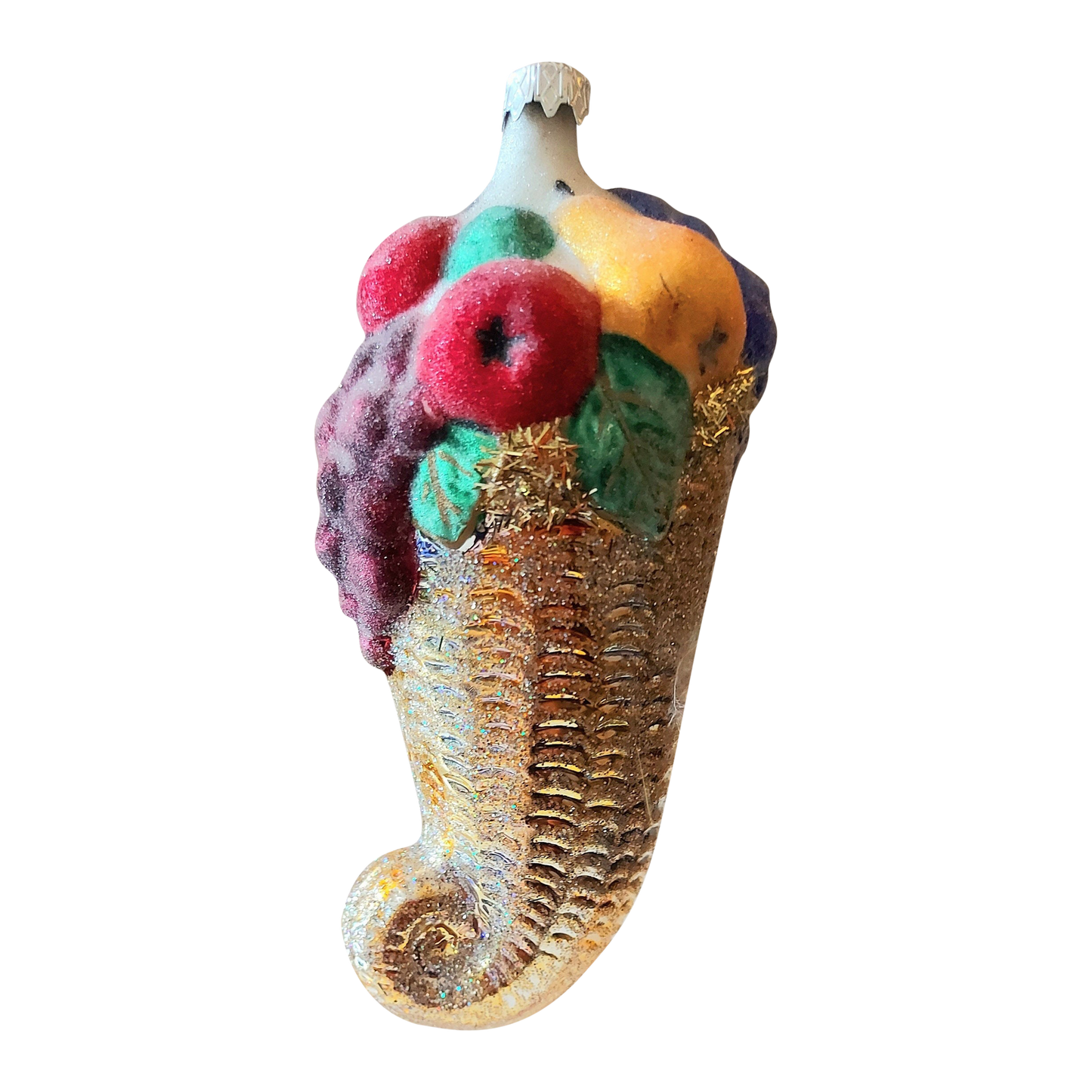 Czech Republic, Glass Blown, Hand Painted Christmas Tree Ornament - Large Fruit Cone Gold