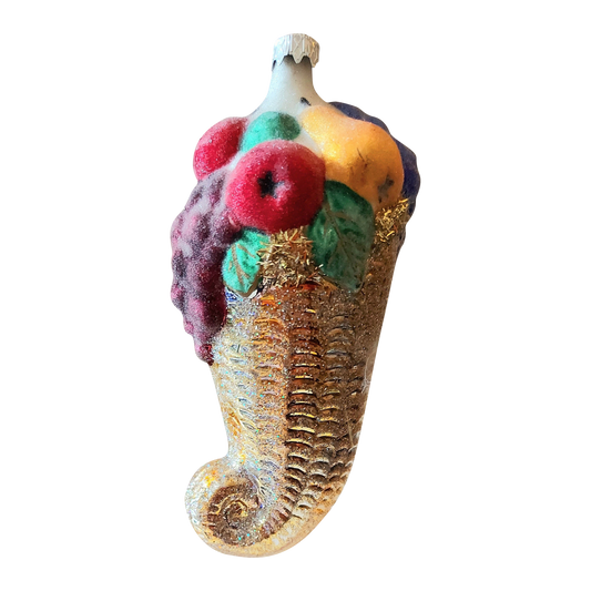 Czech Republic, Glass Blown, Hand Painted Christmas Tree Ornament - Large Fruit Cone Gold