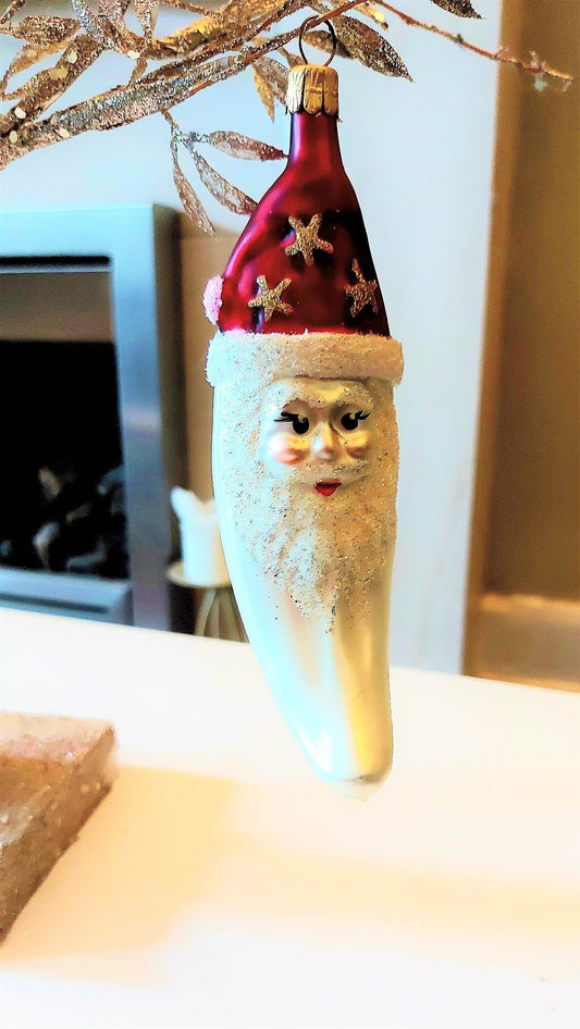 Vintage Czech Republic, Glass Blown, Hand Painted Christmas Tree Ornament - Large Moon
