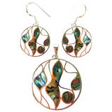 Silver Handmade Inlay Pendant/Earring Set Semi Precious Abalone Shell- Multi