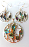 Silver Handmade Inlay Pendant/Earring Set Semi Precious Abalone Shell- Multi