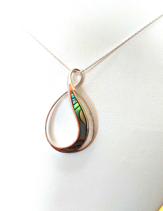 Silver Handmade Inlay Pendant Semi Precious Abalone Shell- Loop