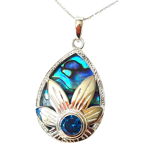 Silver Handmade Inlay Pendant Semi Precious Abalone Shell- Flower
