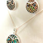 Silver Handmade Inlay Pendant/Earring Set Semi Precious Abalone Shell- Owl