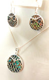 Silver Handmade Inlay Pendant/Earring Set Semi Precious Abalone Shell- Owl
