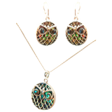 Silver Handmade Inlay Pendant/Earring Set Semi Precious Abalone Shell- Owl