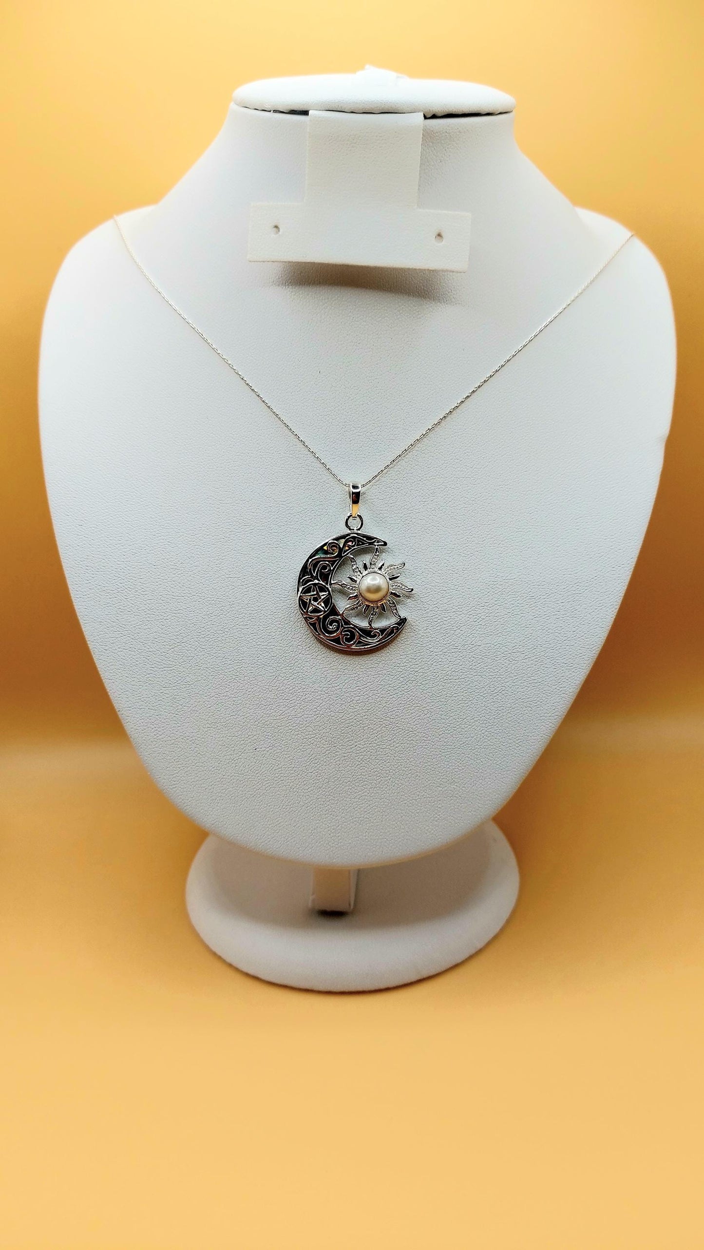 Silver Handmade Inlay Pendant Semi Precious Abalone Shell- Moon/Sun