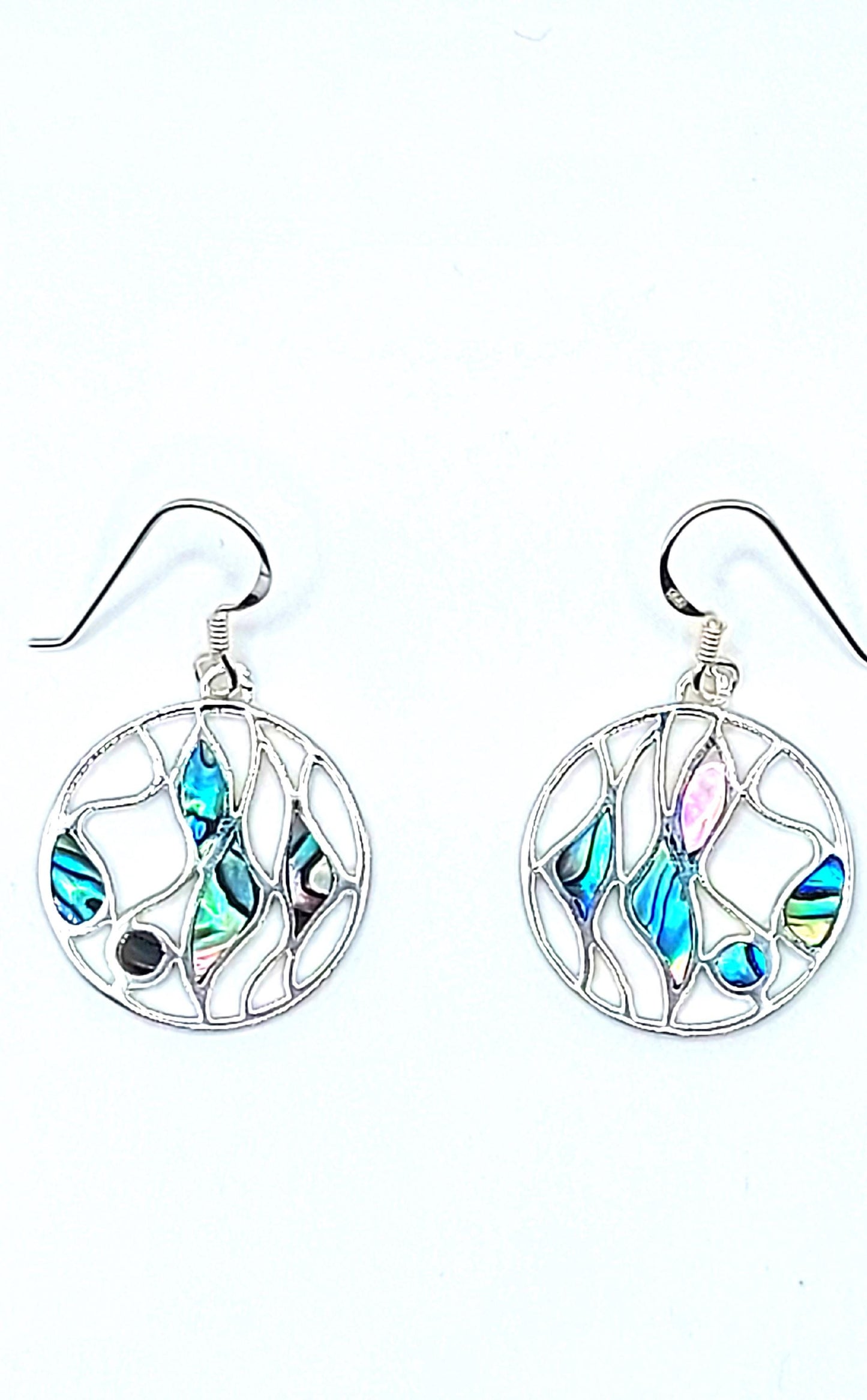 Silver Handmade Inlay Pendant/Earring Set Semi Precious Abalone Shell- Multi