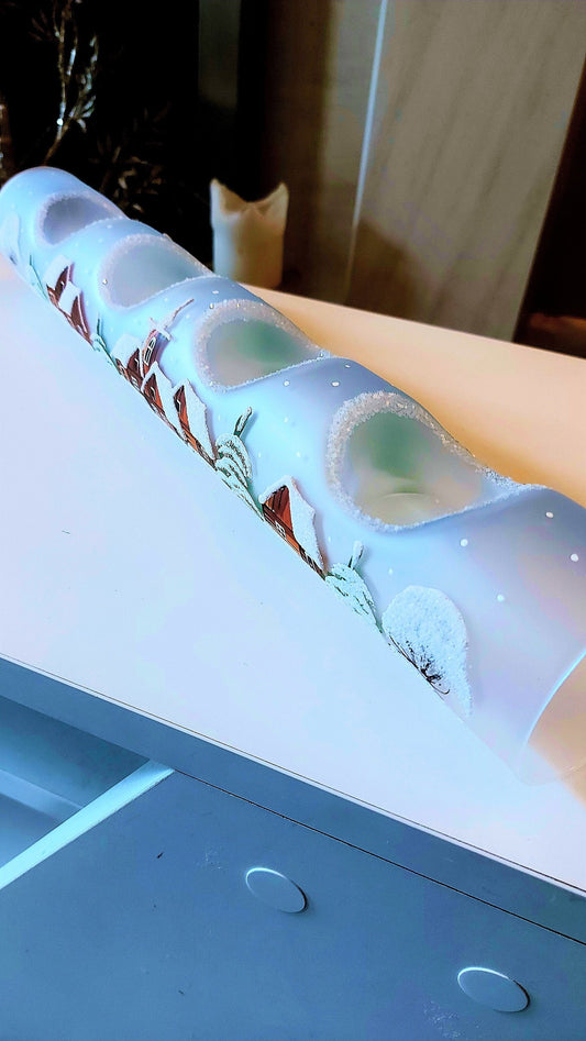 Czech Hand-Painted Glass Christmas Ornament Candle Holder