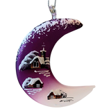 Czech Glass Christmas Ornament: Hand-Painted Purple Half Moon