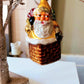 Vintage Czech Republic, Glass Blown, Hand Painted Christmas Tree Ornament - Large Santa in Chimney