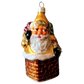 Czech Republic, Glass Blown, Hand Painted Christmas Tree Ornament - Large Santa in Chimney