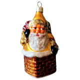 Czech Republic, Glass Blown, Hand Painted Christmas Tree Ornament - Large Santa in Chimney