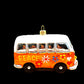 Vintage Czech Republic, Glass Blown, Hand Painted Christmas Tree Ornament - Orange Hippy Bus